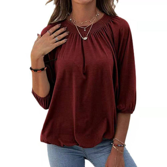 Damen leichtes Blusenshirt mit romantischem Puffärmel und lässigem Schnitt EB