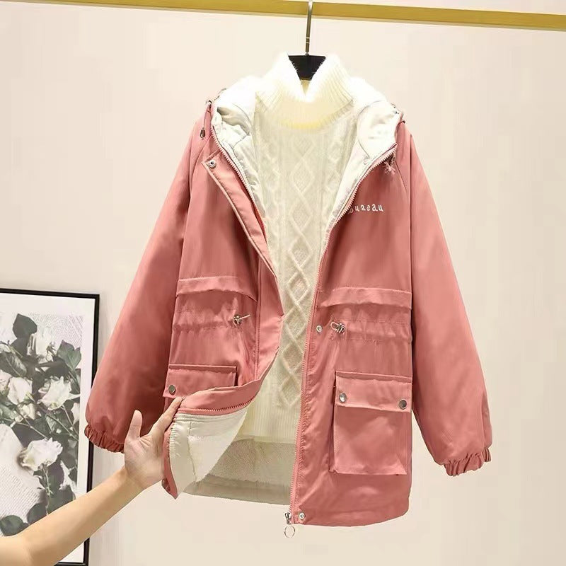 Damen gefütterte Parka-Jacke mit Kapuze und verstellbarem Taillenzug EB