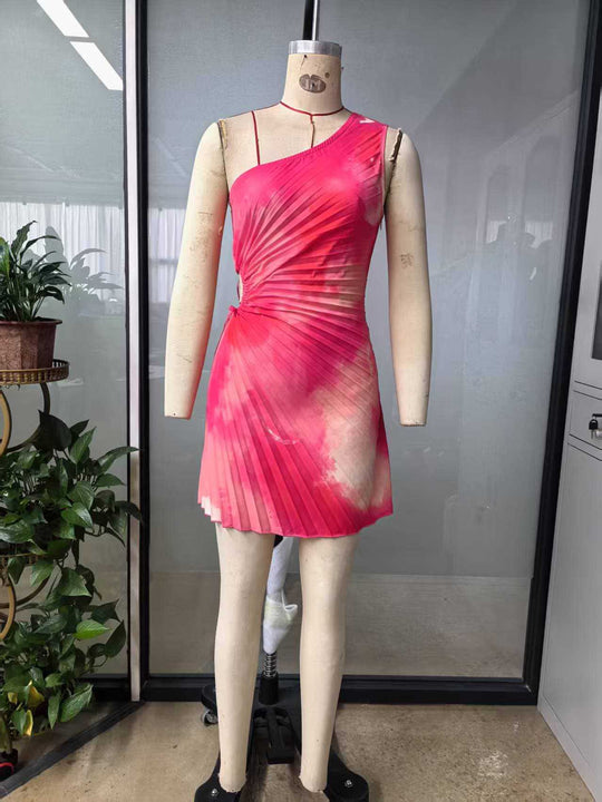 Damen Plissiertes Abendkleid mit asymmetrischem Ausschnitt EB