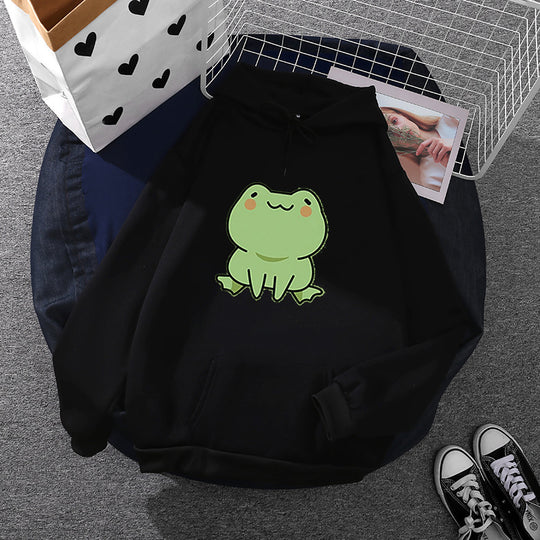 Damen nan Kapuzenpullover mit Mond‑und‑Wal-Illustration, Oversize-Schnitt und Kängurutasche EB