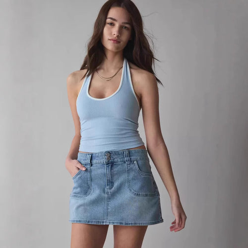 Damen Denim Minirock mit hochwertigen Taschen und modernem Schnitt EB