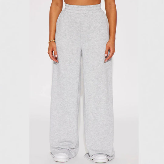 Damen nan weite Highwaist Palazzo-Loungehose mit doppelt gerafftem Komfortbund und fließender Wide‑Leg-Silhouette EB