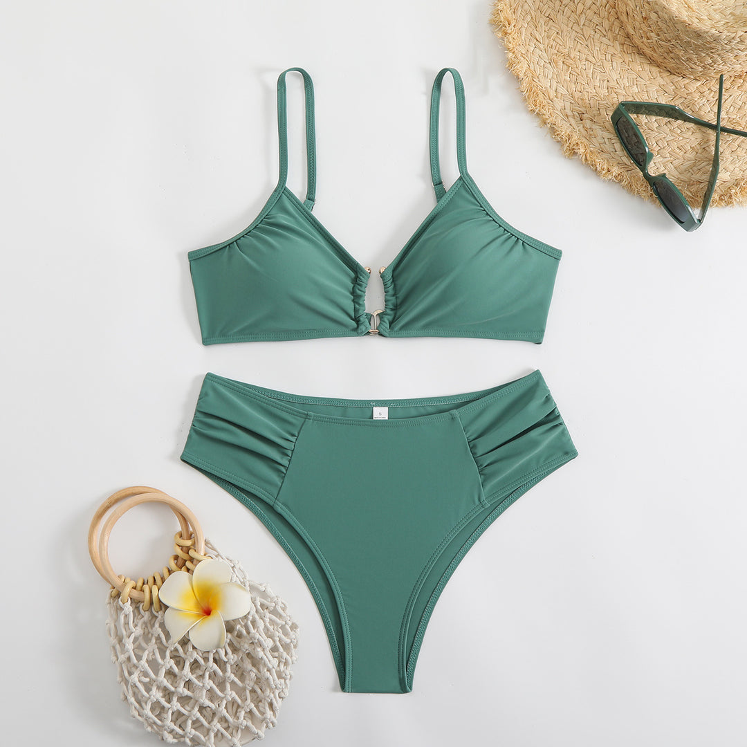 Damen modischer Triangel-Bikini mit seitlichen Raffungen EB