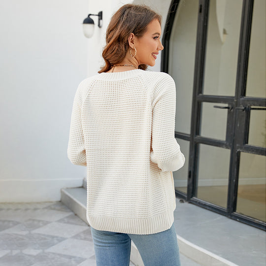 Damen Strickjacke mit modernem Waffelmuster und praktischen Reißverschlusstaschen EB