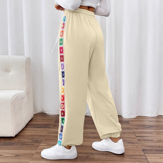 Damen Freizeit-Hose mit buntem Blumenmuster und elastischem Bund EB