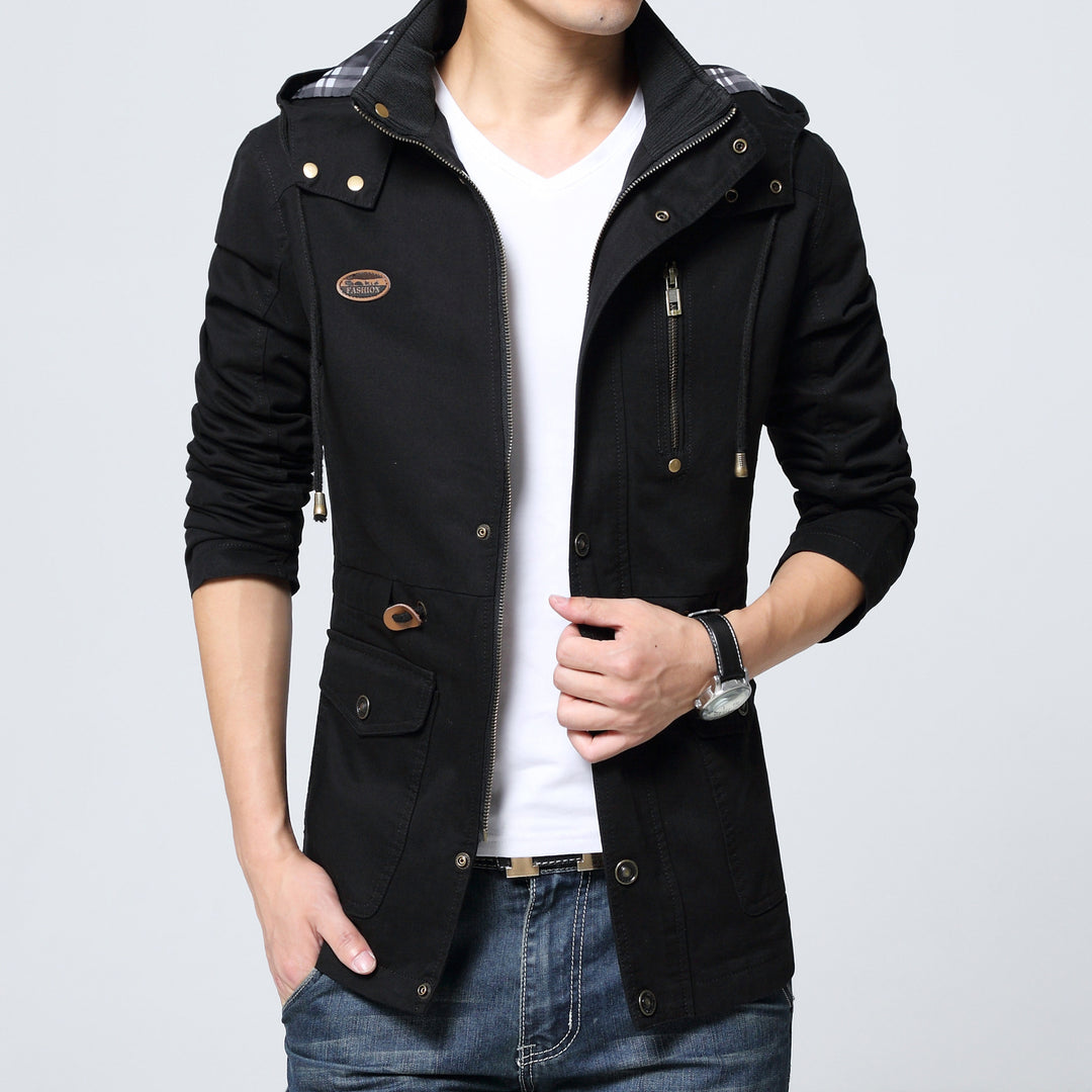 Herren Baumwollparka mit Kapuze, Kordelzug und Multifunktions‑Taschen EB