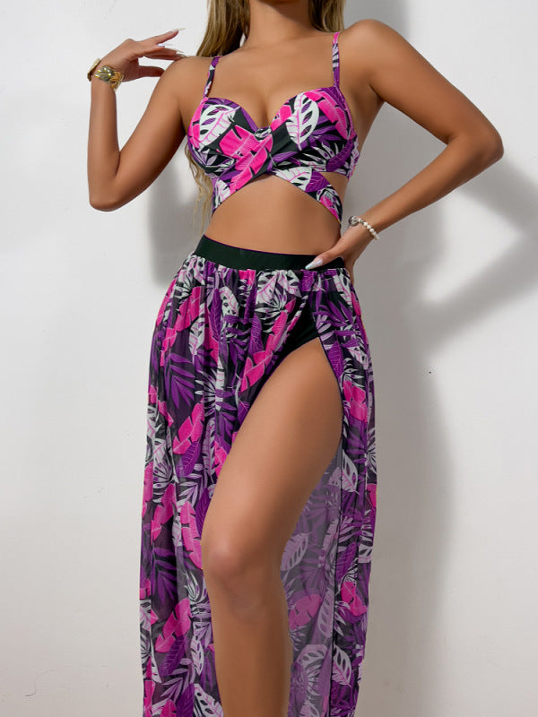 Damen Zweiteiler Bademode mit hohem Beinausschnitt und floralem Design EB