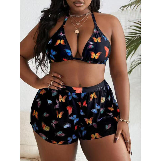 Damen Bikiniset mit modischen Shorts und buntem Schmetterlingsdesign EB
