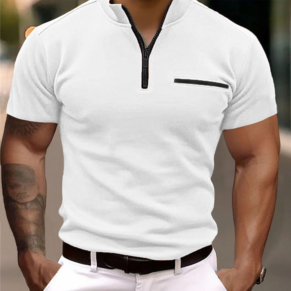 Herren Kurzarm Zip-T-Shirt mit praktischer Brusttasche EB