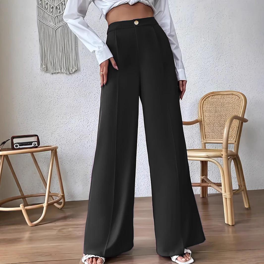 Damen Weit geschnittene Hose mit elegantem Hochbund und dekorativem Knopf EB