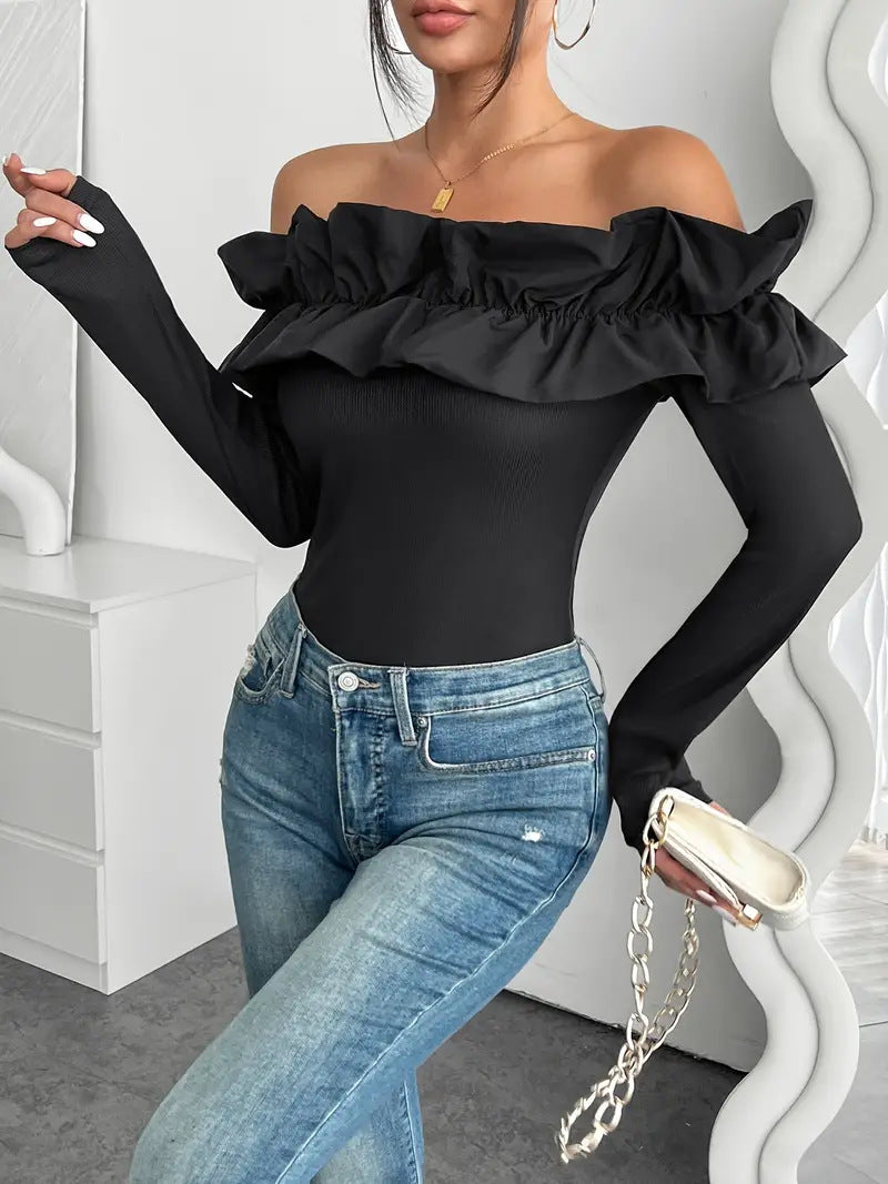 Damen Off-Shoulder Oberteil mit Rüschen EB