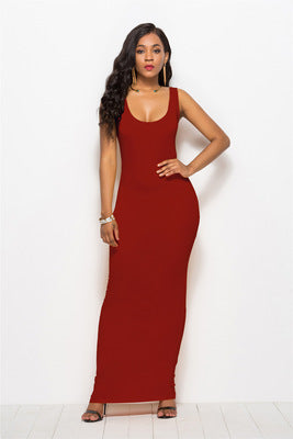 Damen Elegantes, figurbetontes Maxikleid mit tiefem Rundhalsausschnitt EB