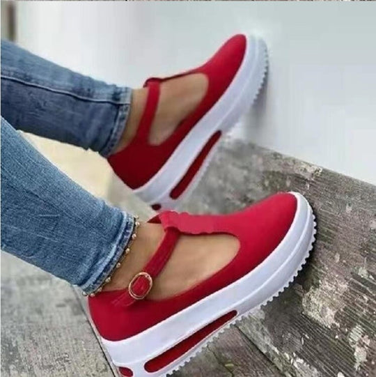 Damen Plateau-Sneaker mit modischem Schnallenverschluss und luftiger Sohle EB