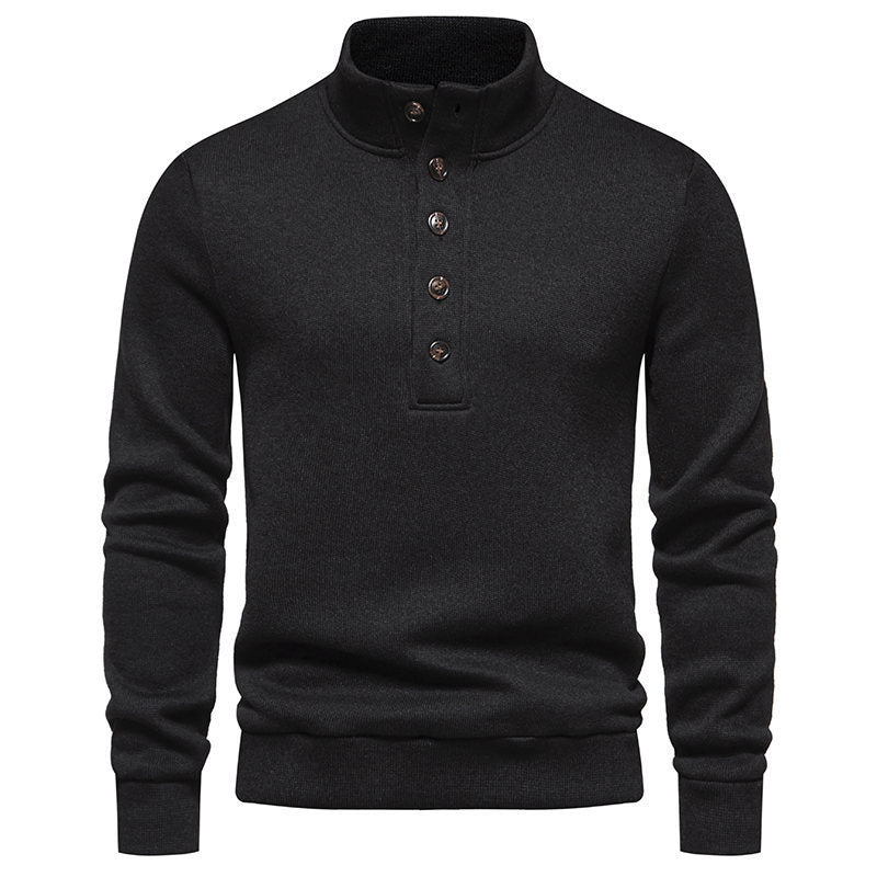 Herren gemütlicher Langarmpullover mit Knopfleiste und Stehkragen EB