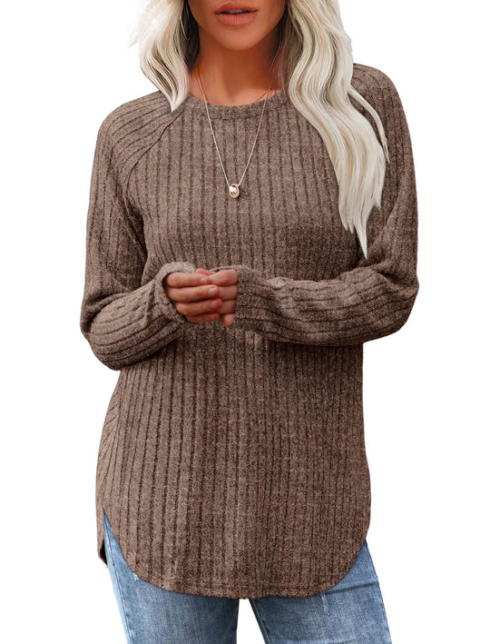 Damen lässiger Langarm Pullover mit strukturiertem Rippdesign EB