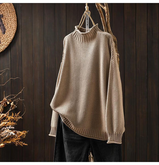 Damen Oversized Strickpullover mit hohem Kragen EB