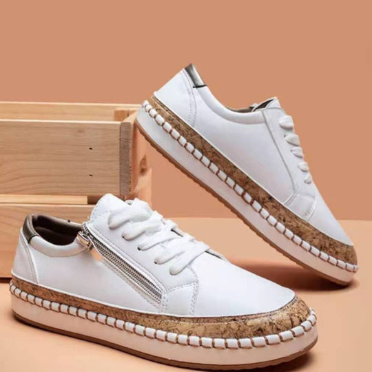 Damen Modische Sneaker mit buntem Muster und hochwertigem Korkrand EB