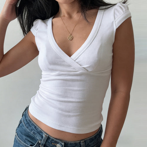 Damen Wickelshirt mit elegantem V-Ausschnitt und figurbetontem Schnitt EB