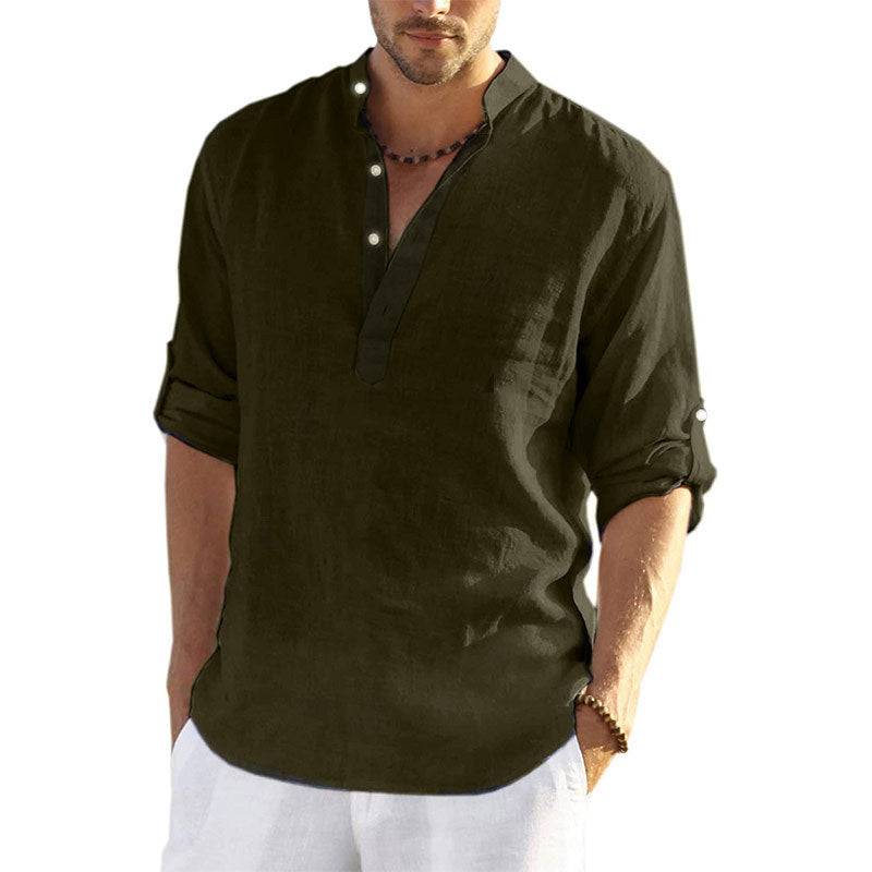 Herren Leichtes Kurzarmhemd mit Henley-Ausschnitt und umschlagbaren Ärmeln EB