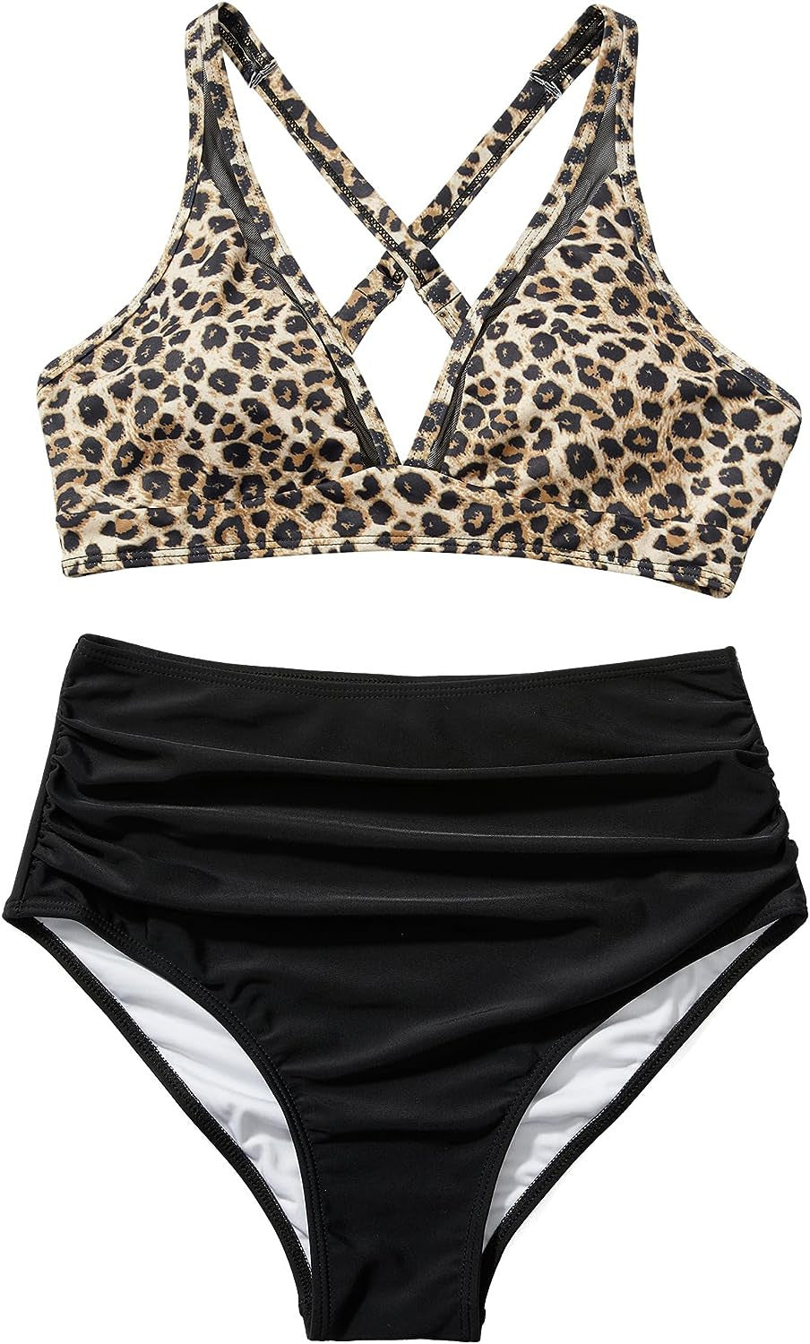Damen Sportliches Bikini-Set mit verschränkten Trägern und hohem Schnitt EB