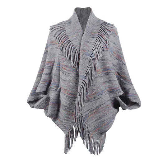 Damen Strickponcho mit luxuriösen Fransen und modernem Design EB