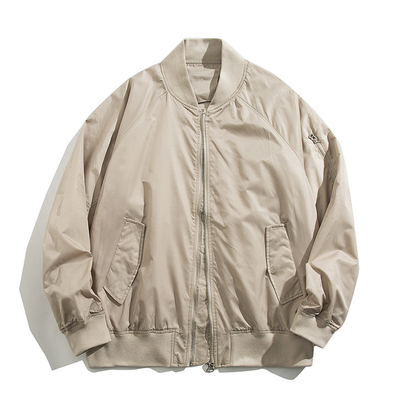 Men's  relaxed nylon zip-front bomber jacket with raglan sleeves and angled flap hand pockets EB
