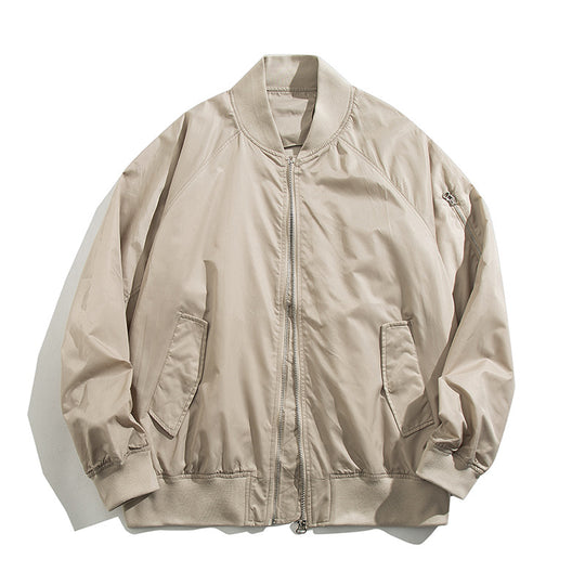 Men's  relaxed nylon zip-front bomber jacket with raglan sleeves and angled flap hand pockets EB