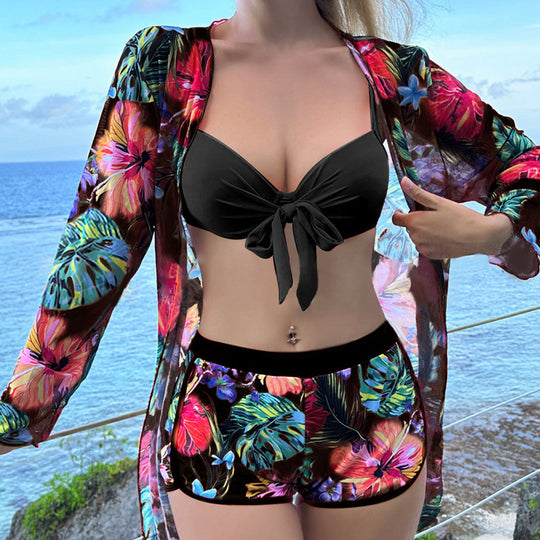 Damen Badeanzug mit floralem Kimono EB