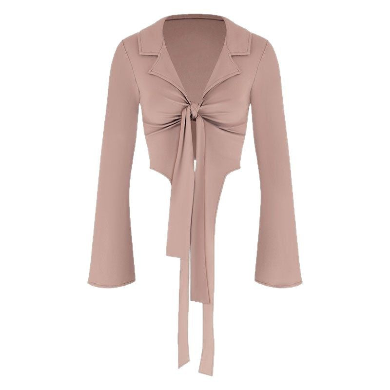 Damen modische cropped Bluse mit Knoten EB