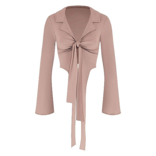 Damen modische cropped Bluse mit Knoten EB