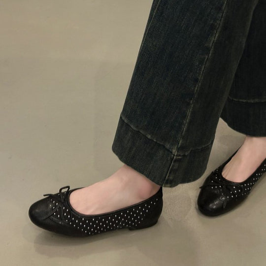 Damen Ballerinas mit verspieltem Schleifen-Design und atmungsaktiver Plattformsohle EB