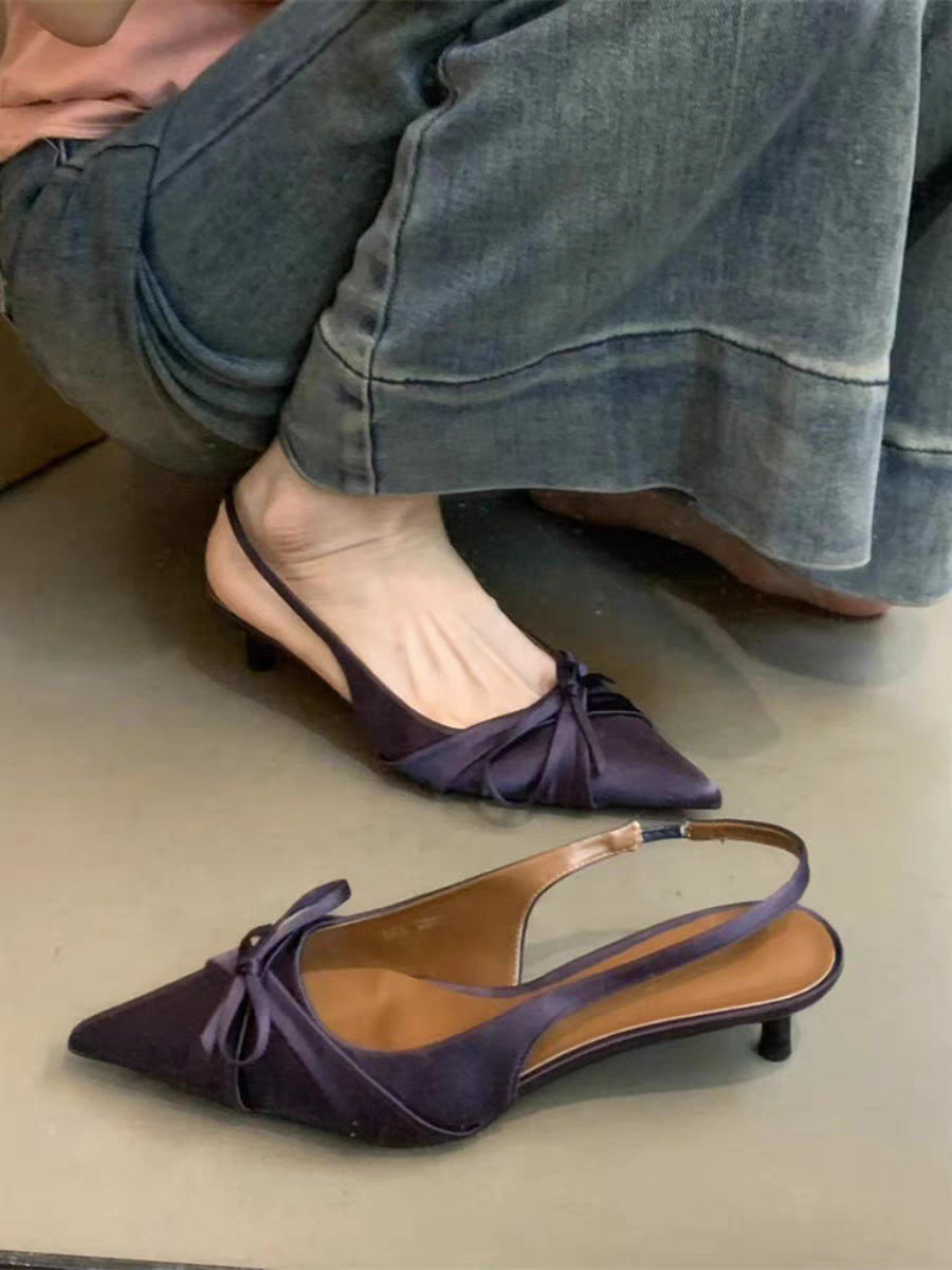Damen Slingback-Pumps mit dekorativer Schleife und hochwertiger Velours-Oberfläche EB