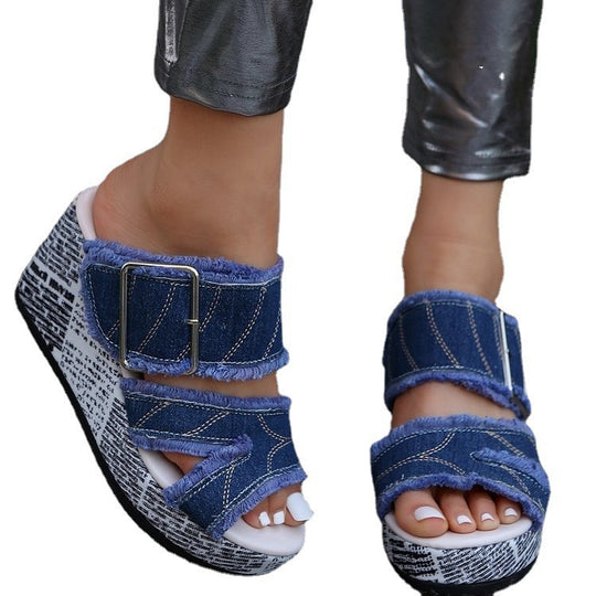 Damen Wedge-Sandalen mit modischen Riemen und auffälligem Plateau EB