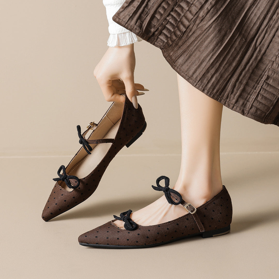 Damen Ballerinas mit modischem Punkte-Design und dekorativen Schleifen EB