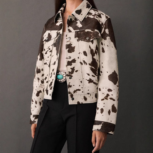 Damen modische Lammfelljacke mit auffälligem Tiermotiv EB