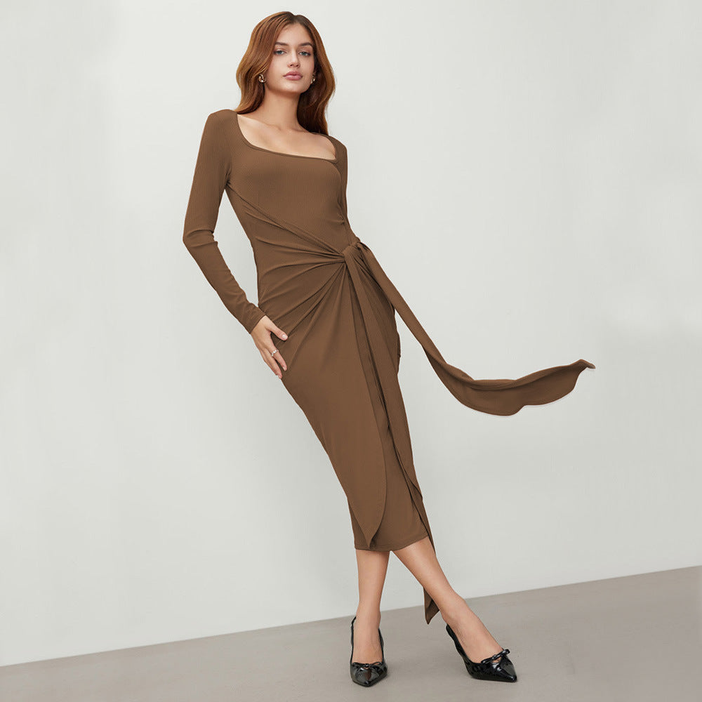 Damen gerafftes Maxikleid mit asymmetrischem Ausschnitt und drapierter Knotendrapierung Eichborn Berlin
