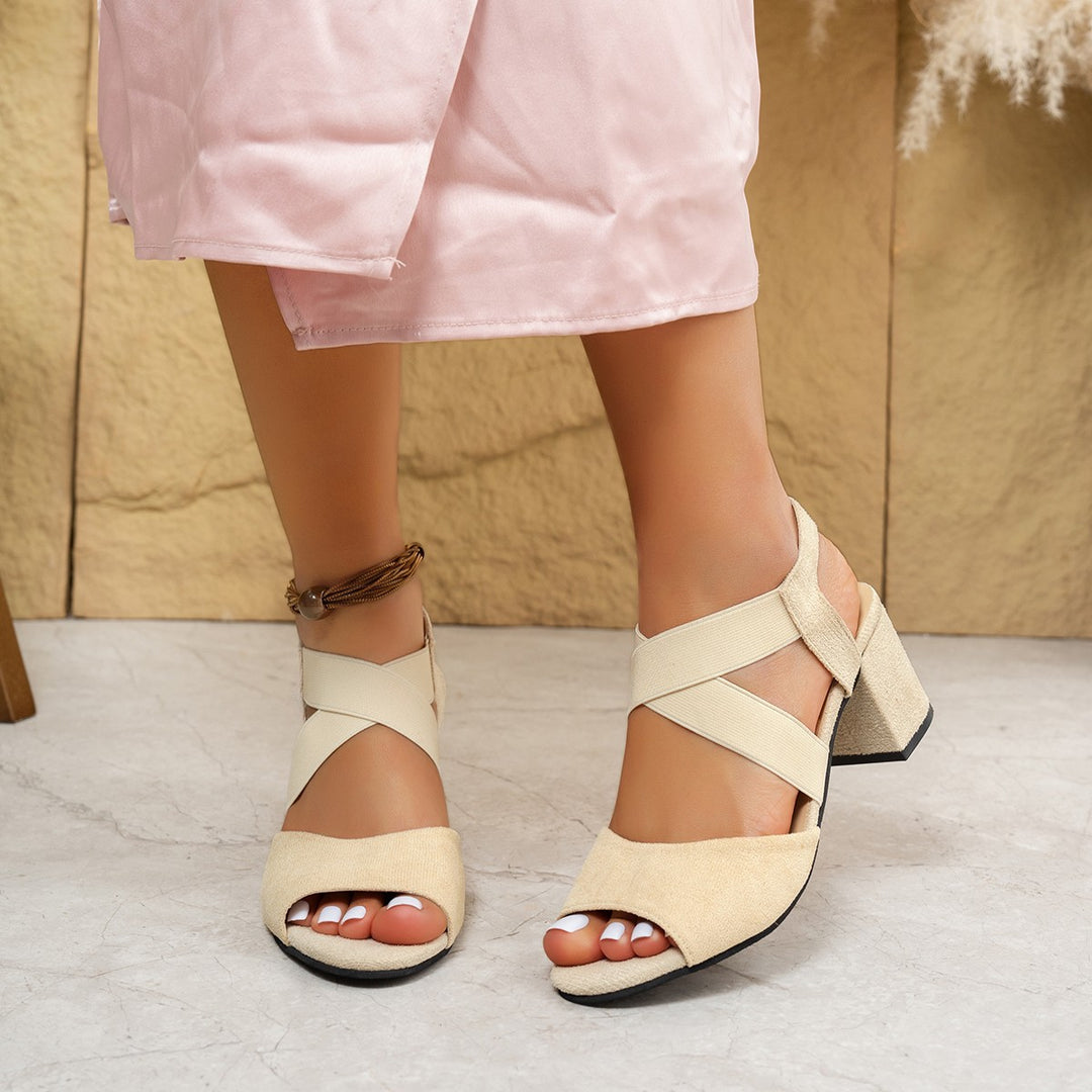 Damen elegante Riemensandalen mit blockiertem Absatz und dekorativem Riemendesign EB