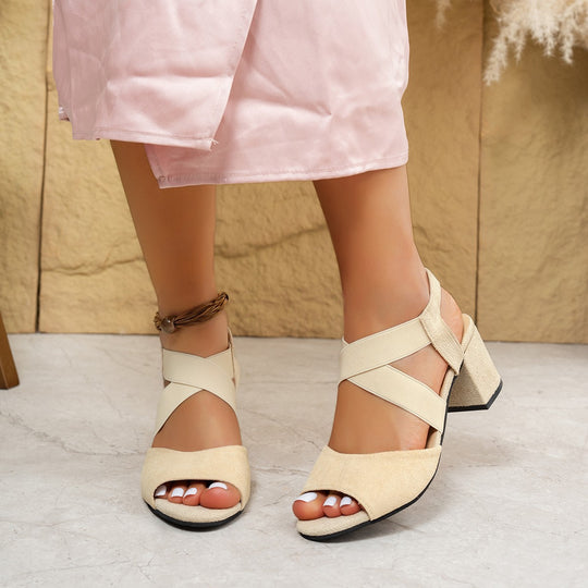 Damen elegante Riemensandalen mit blockiertem Absatz und dekorativem Riemendesign EB