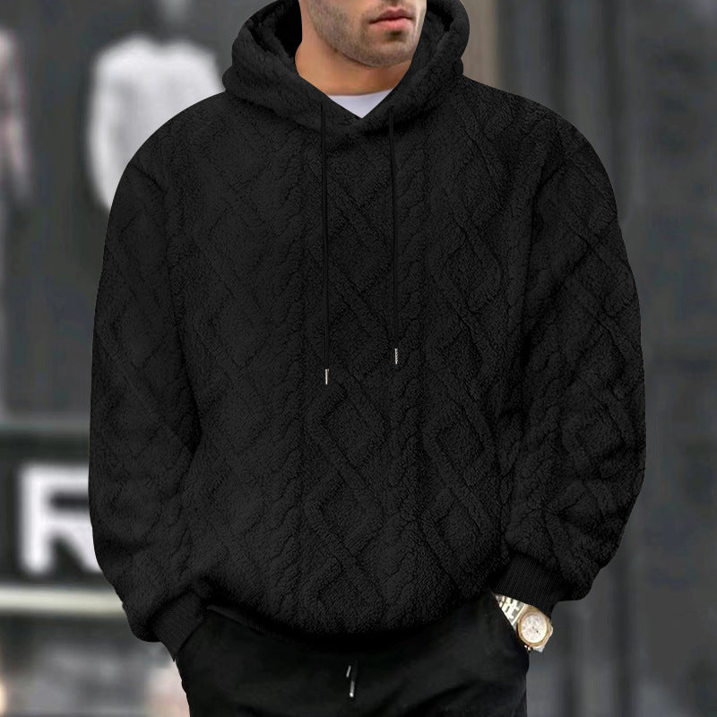 Herren nan strukturiertes Sherpa-Kapuzenpullover mit Diamant‑Steppung, Kordelzugkapuze und gerippten Bündchen EB