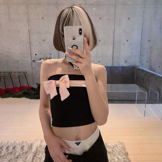 Damen bandeau Oberteil mit elegantem Schleifenakzent EB
