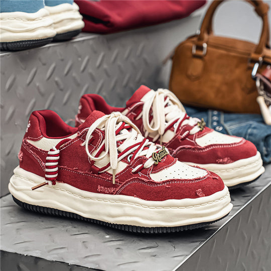 Damen denim-Plateau-Sneaker mit kontrastnähten, wattierter Wellenlaufsohle und verzierten Schnürdetails EB