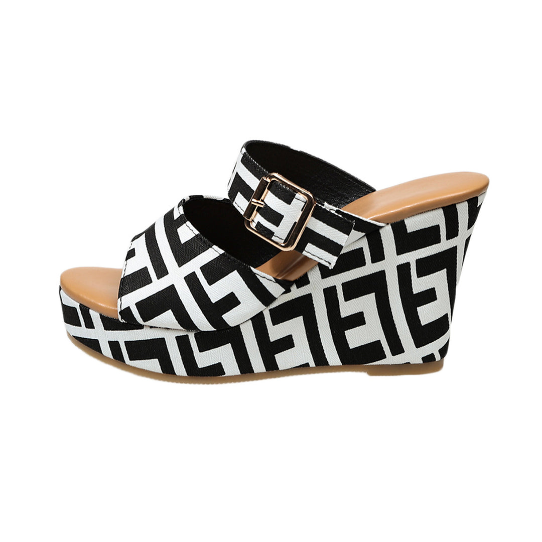 Damen Wedge-Sandalen mit modischem Riemendesign und buntem Mustermix EB