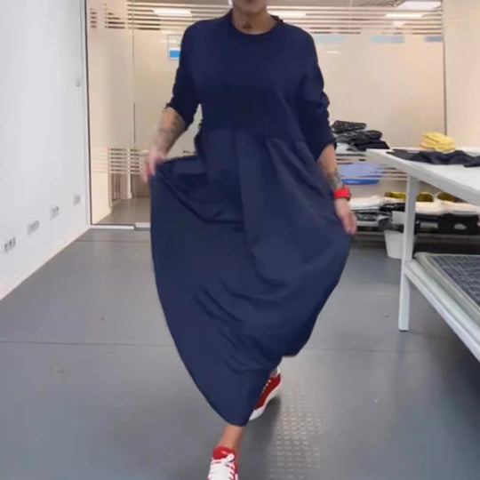 Damen Maxikleid mit lässigem Schnitt und praktischem Taillenregulierungsband Heidi-Mode