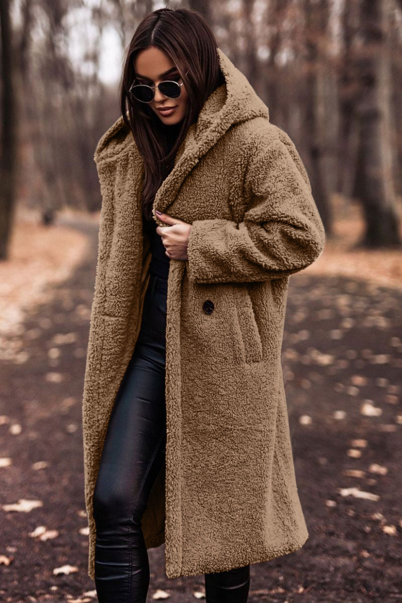 Damen kuschelige Teddyjacke im Oversized-Stil mit Kapuze EB