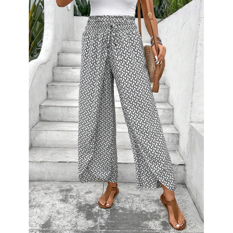 Damen weite Palazzo-Hose mit elastischem Bund und angesagtem Muster EB