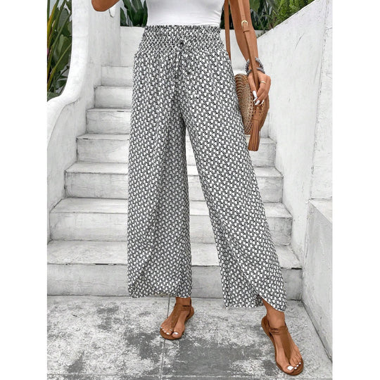Damen weite Palazzo-Hose mit elastischem Bund und angesagtem Muster EB