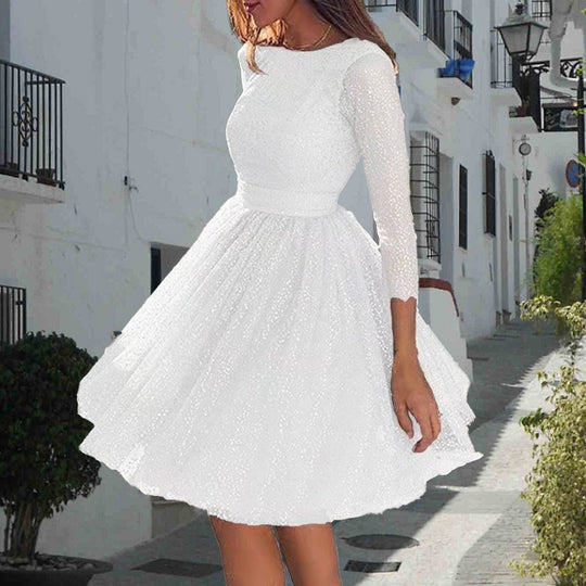 Damen Elegantes Tüllkleid mit Transparenten Ärmeln EB