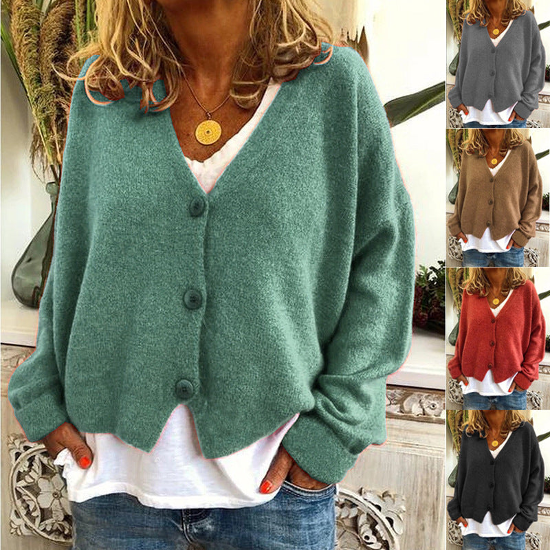 Damen Lässiger Strickcardigan mit offenem Design und knöpfbarem Verschluss EB