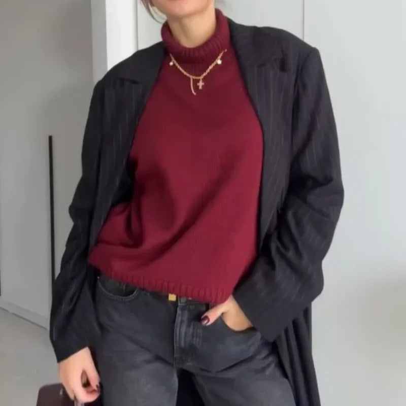 Damen Oversized Pullover mit hohem Kragen EB