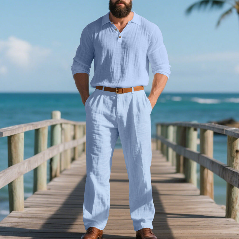 Herren nan elegante Leinenhose mit Bundfalten, geradem Bein und verdecktem Hakenverschluss EB